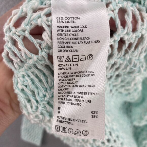 Tommy Bahama Sweater Womens Extra Large Blue Crochet Open Knit Linen Blend Beach - Picture 6 of 9